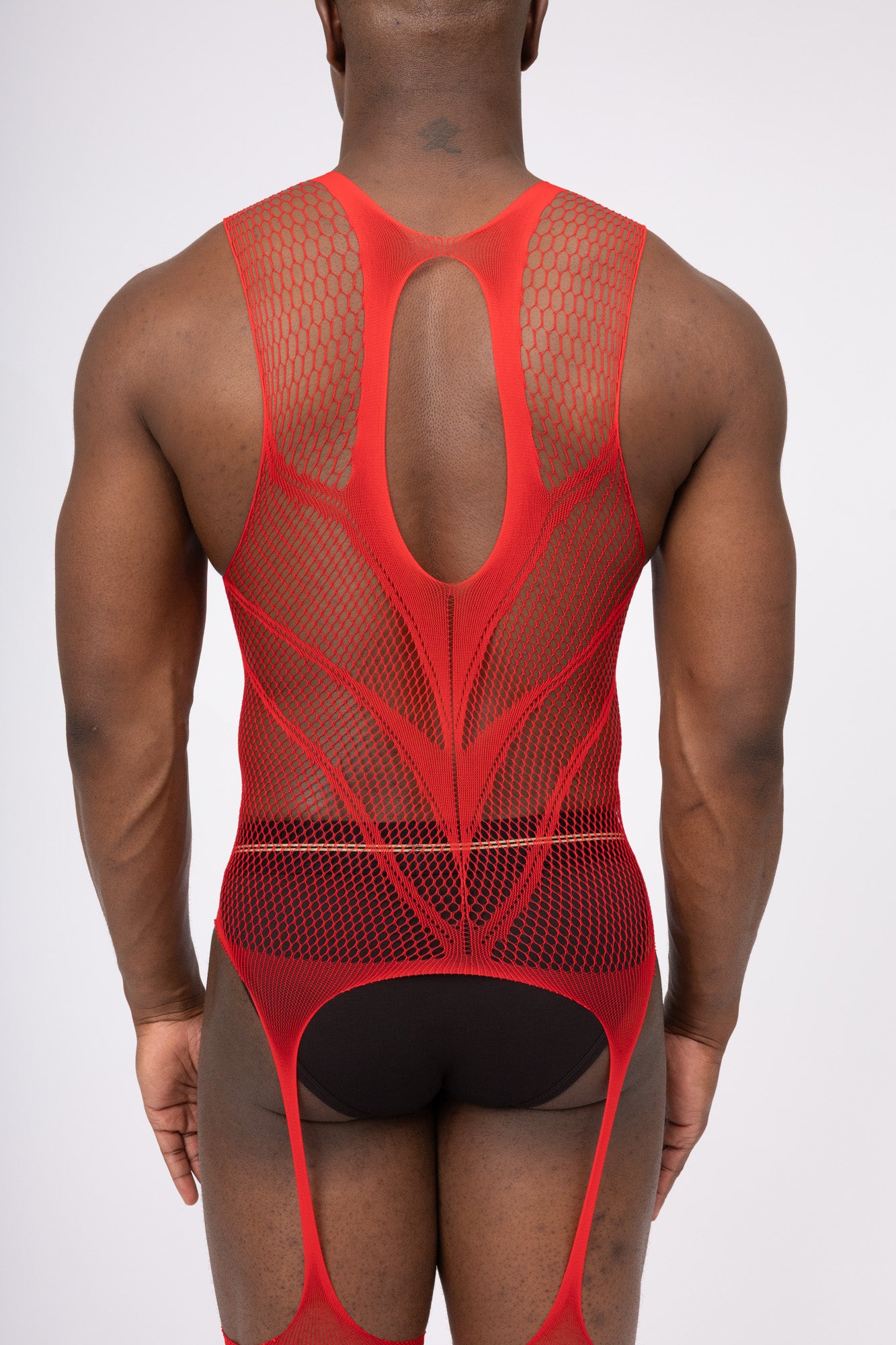Hollow Fishnet Breathable Bodysuit Red Layering Onesie Outfit