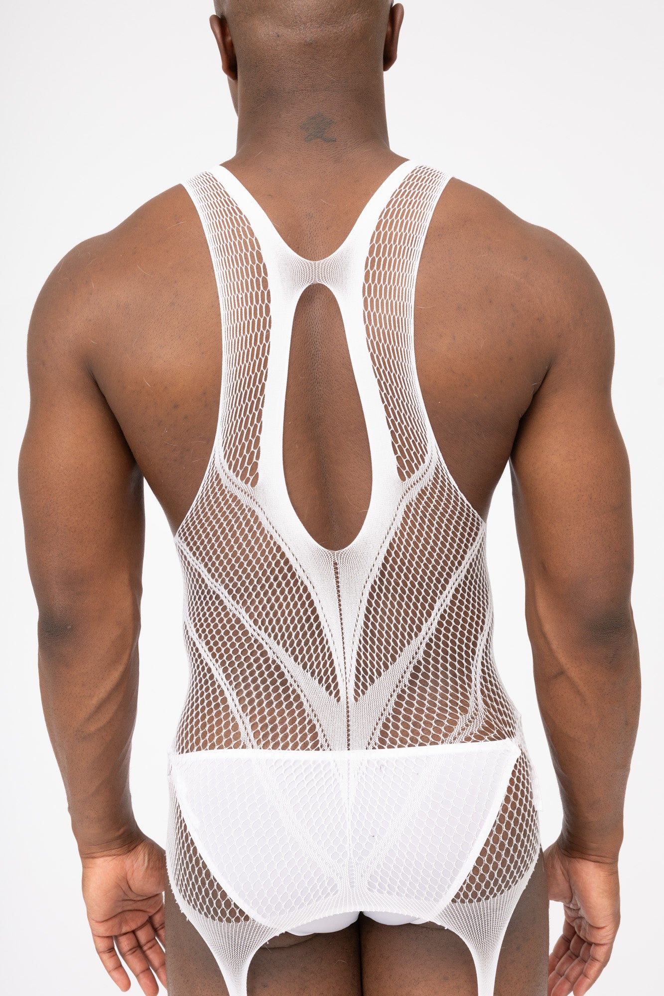Hollow Fishnet Breathable Bodysuit White Layering Onesie Outfit