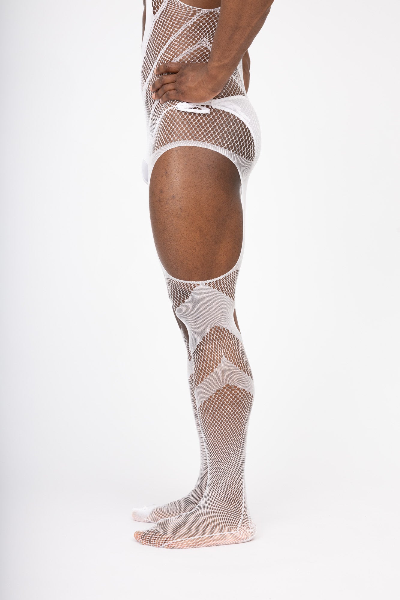 Hollow Fishnet Breathable Bodysuit White Layering Onesie Outfit