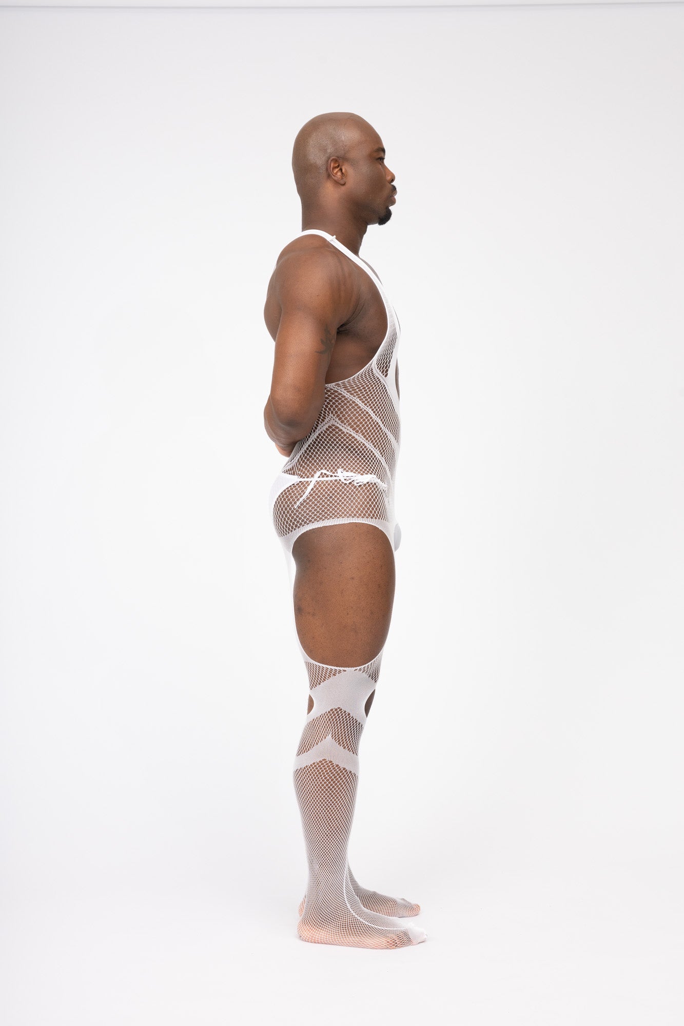 Hollow Fishnet Breathable Bodysuit White Layering Onesie Outfit