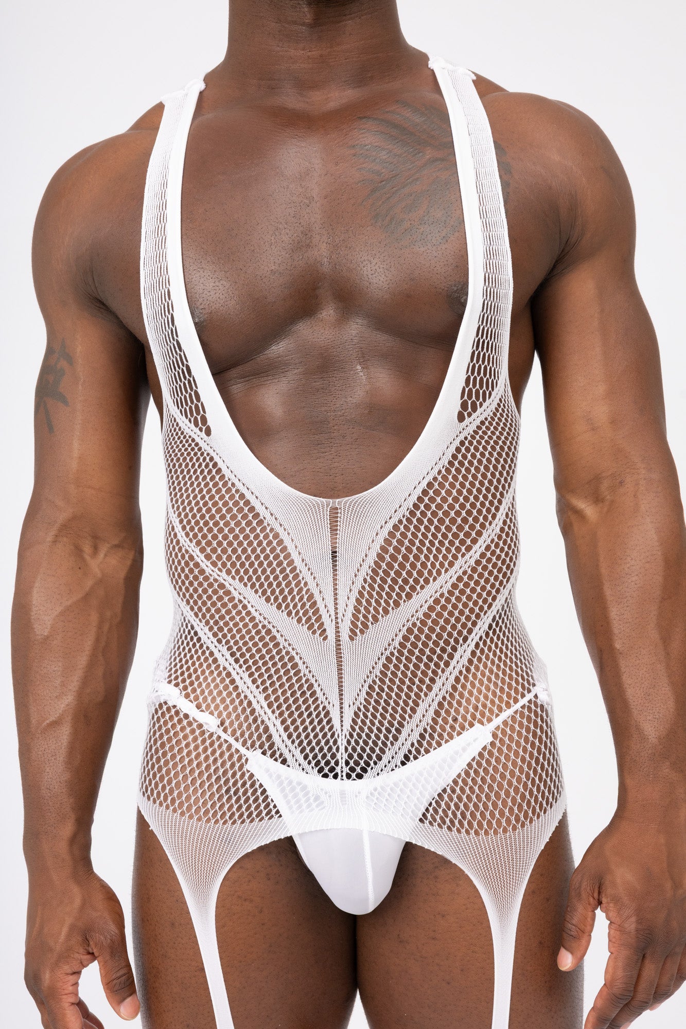 Hollow Fishnet Breathable Bodysuit White Layering Onesie Outfit