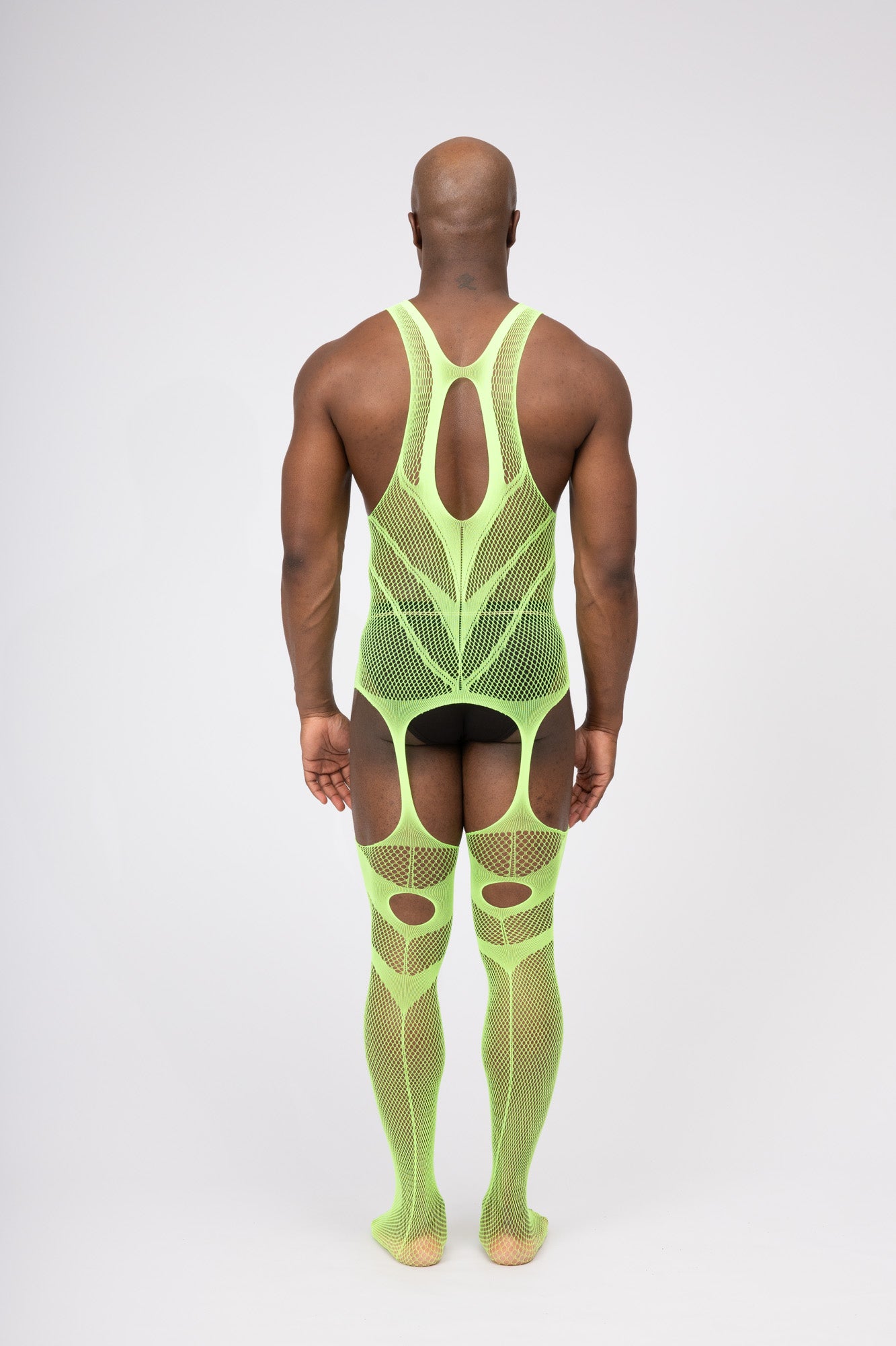 Hollow Fishnet Breathable Bodysuit Green Layering Onesie Outfit