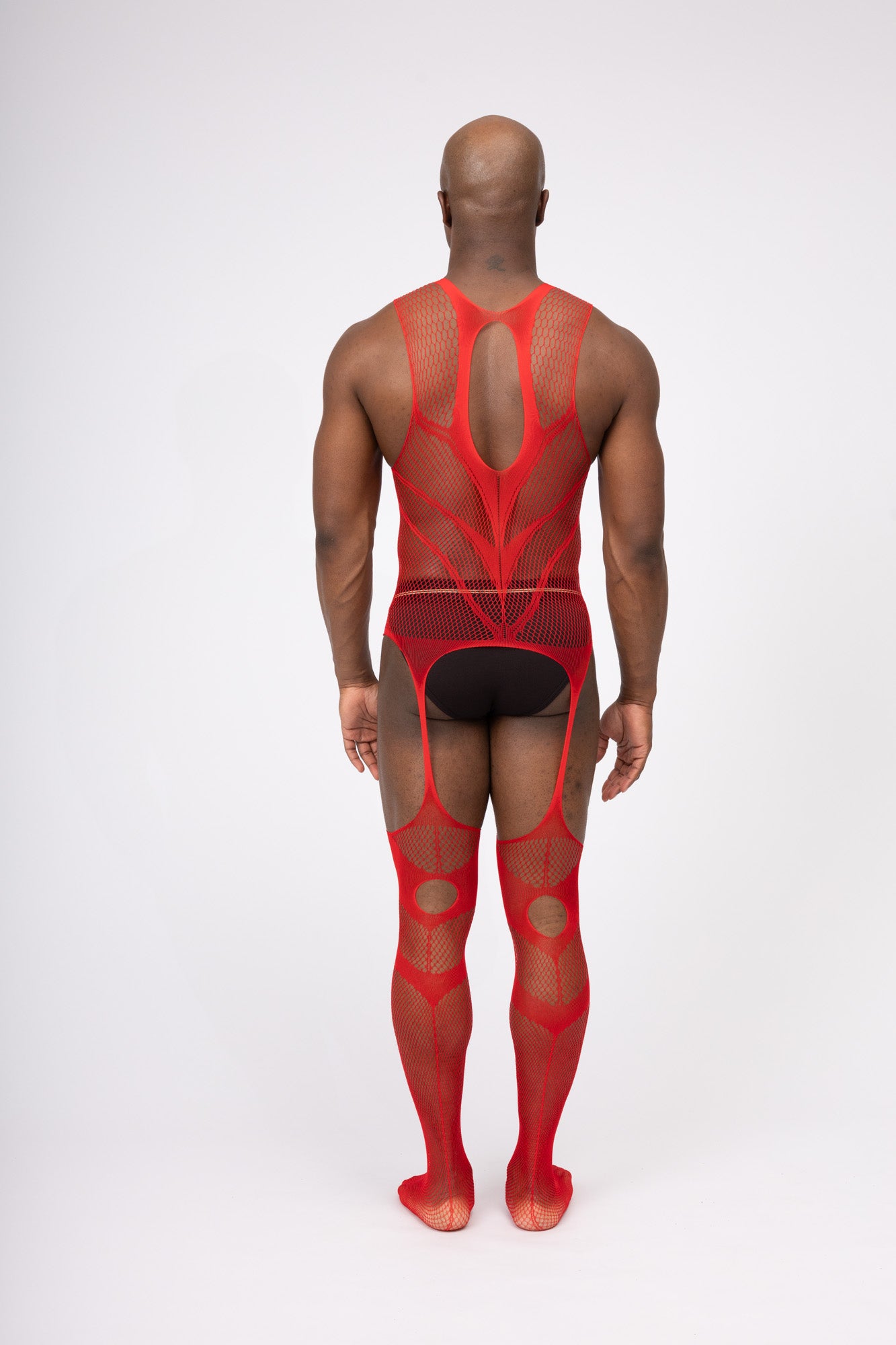 Hollow Fishnet Breathable Bodysuit Red Layering Onesie Outfit