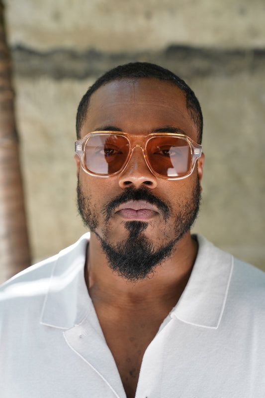 Amber Retro Square Sunglasses – Transparent Frame with Warm Brown Lenses