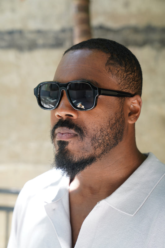 Black Retro Square Sunglasses – Transparent Frame with Black Lense