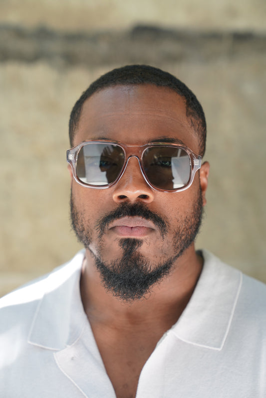 Brown Retro Square Sunglasses – Transparent Frame with Green Lens