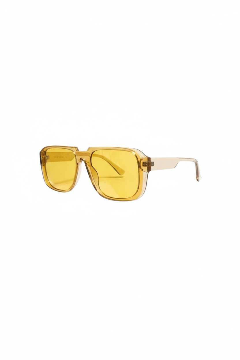 Retro Yellow Square Sunglasses | Unisex Oversized Shades | Vintage Transparent Frame UV400 Protection Eyewear
