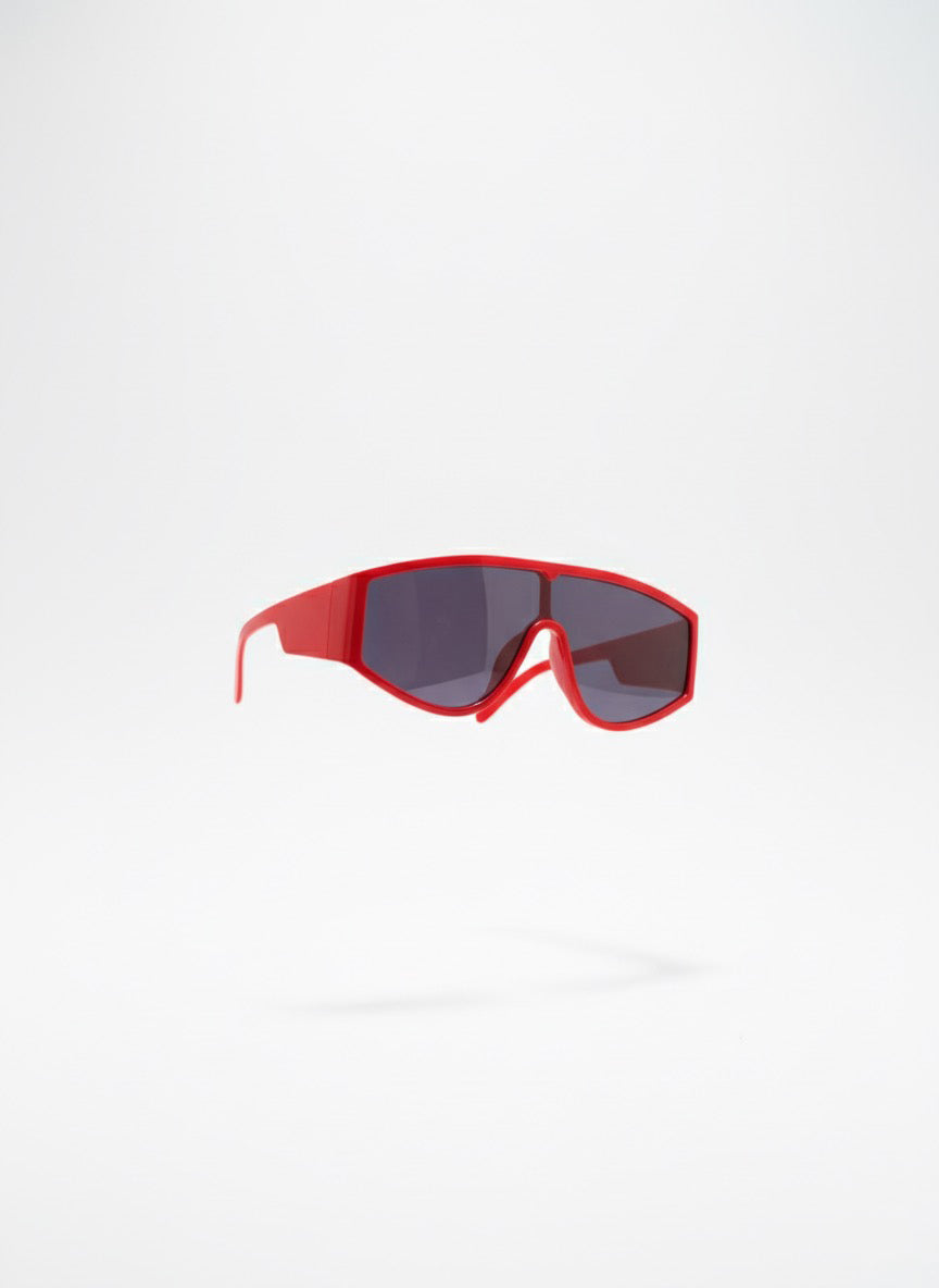 Bold Red Futuristic Sunglasses | Unisex Wrap Shield Shades | Retro Y2K Sporty Goggles | UV400 Streetwear Eyewear