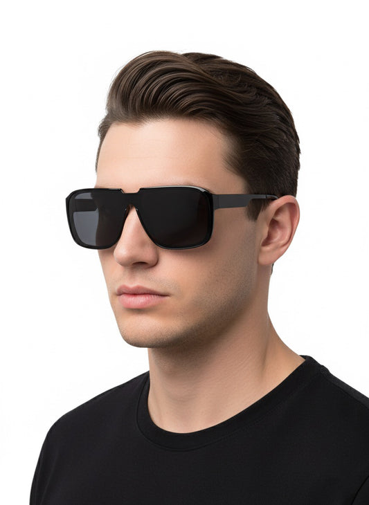 Black Oversized Square Sunglasses | Unisex Modern UV400 Shades | Minimalist Streetwear Eyewear | Fashion Statement Accessory