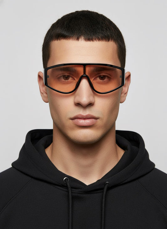 Brown Futuristic Sunglasses | Unisex Wrap Shield Shades | Retro Y2K Sporty Goggles | UV400 Streetwear Eyewear