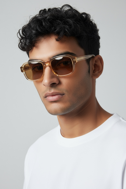 Classy Orange Aviator Square Sunglasses | Unisex Oversized Shades | Vintage Transparent Frame UV400 Protection Eyewear