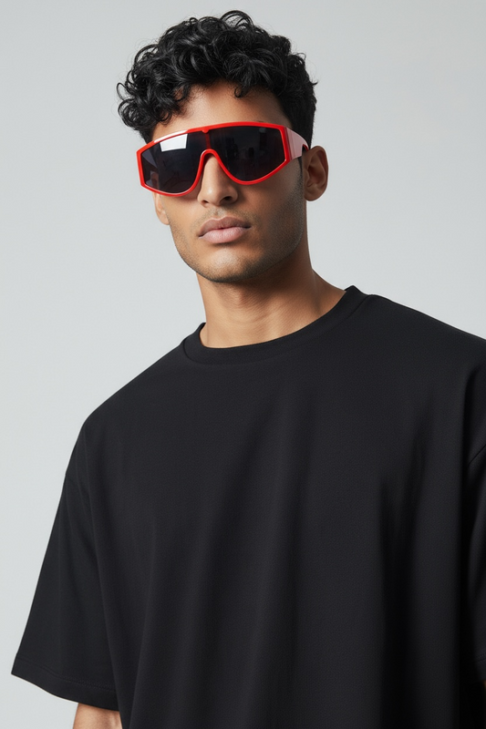 Bold Red Futuristic Sunglasses | Unisex Wrap Shield Shades | Retro Y2K Sporty Goggles | UV400 Streetwear Eyewear