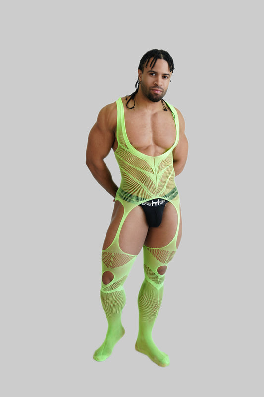 Green Hollow Fishnet Bodysuit