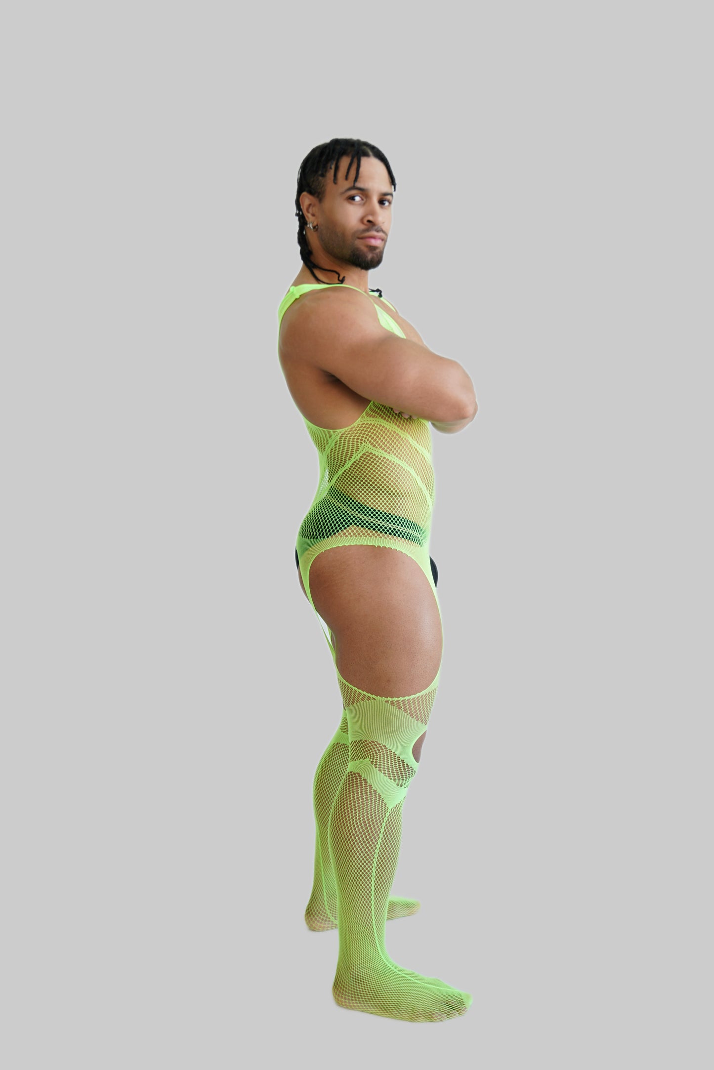 Green Hollow Fishnet Bodysuit