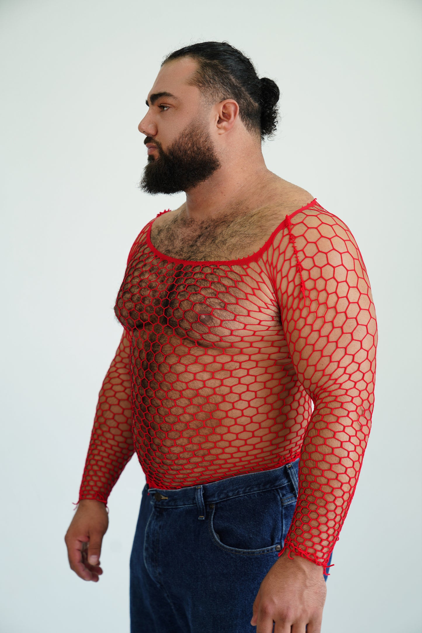 Red Fishnet Body Sock Shirt