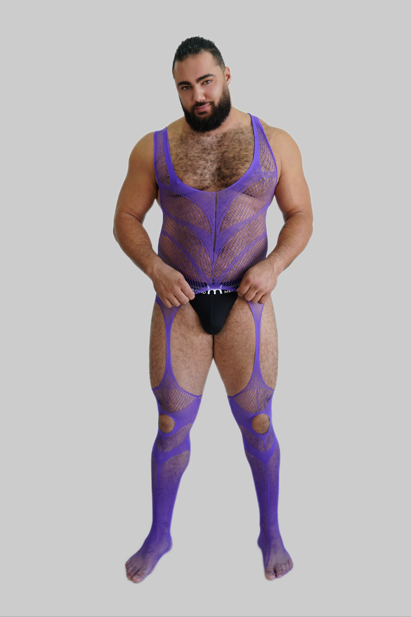 Purple Hollow Fishnet Bodysuit