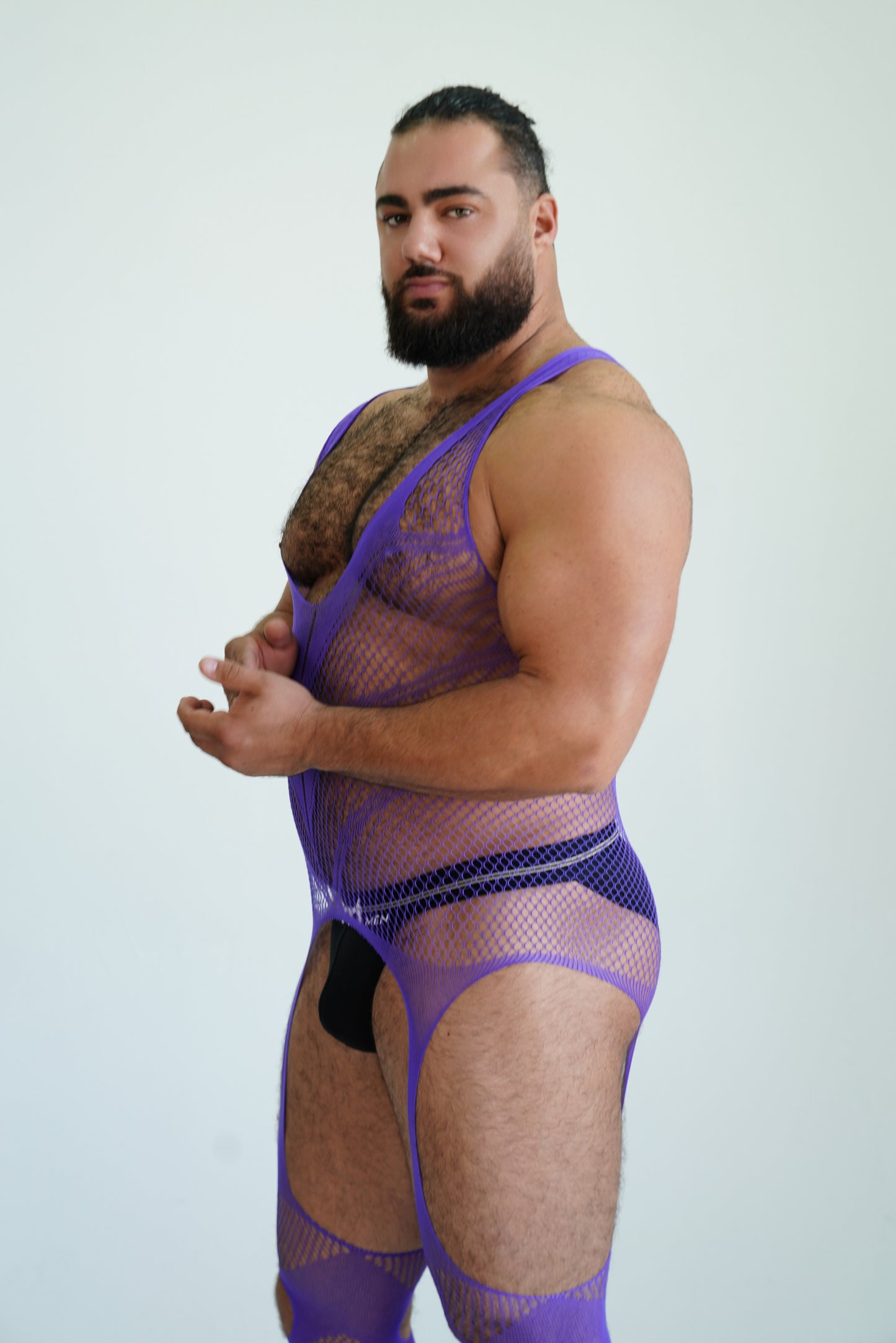 Purple Hollow Fishnet Bodysuit