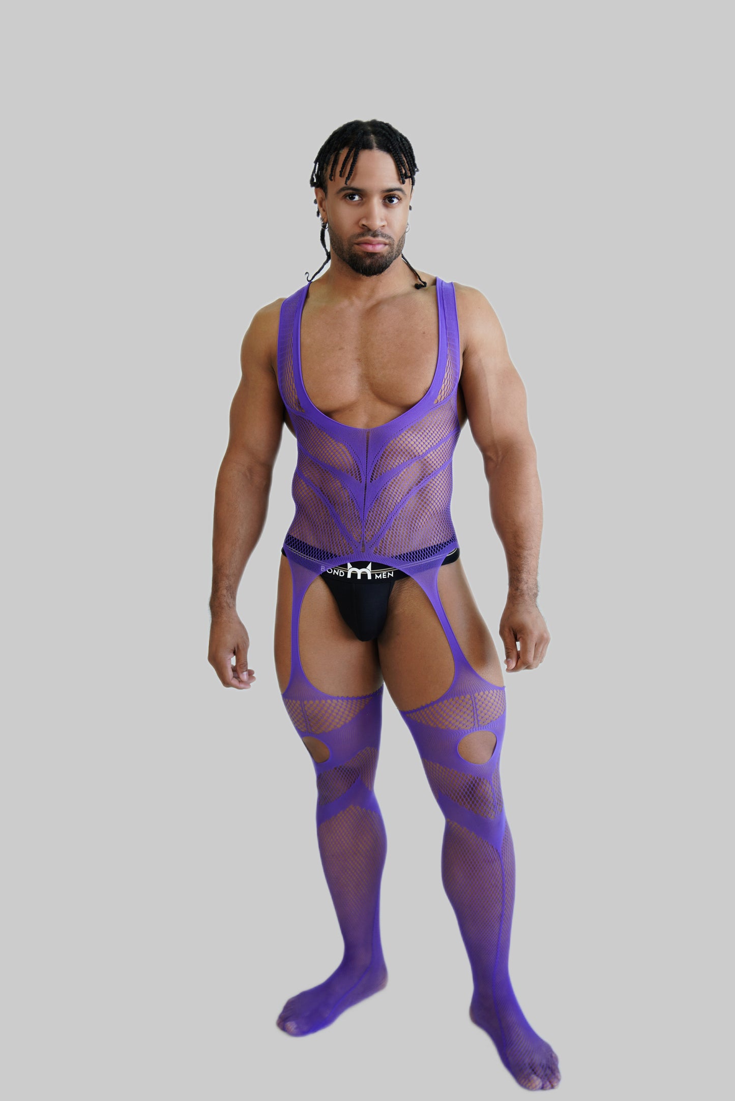 Purple Hollow Fishnet Bodysuit