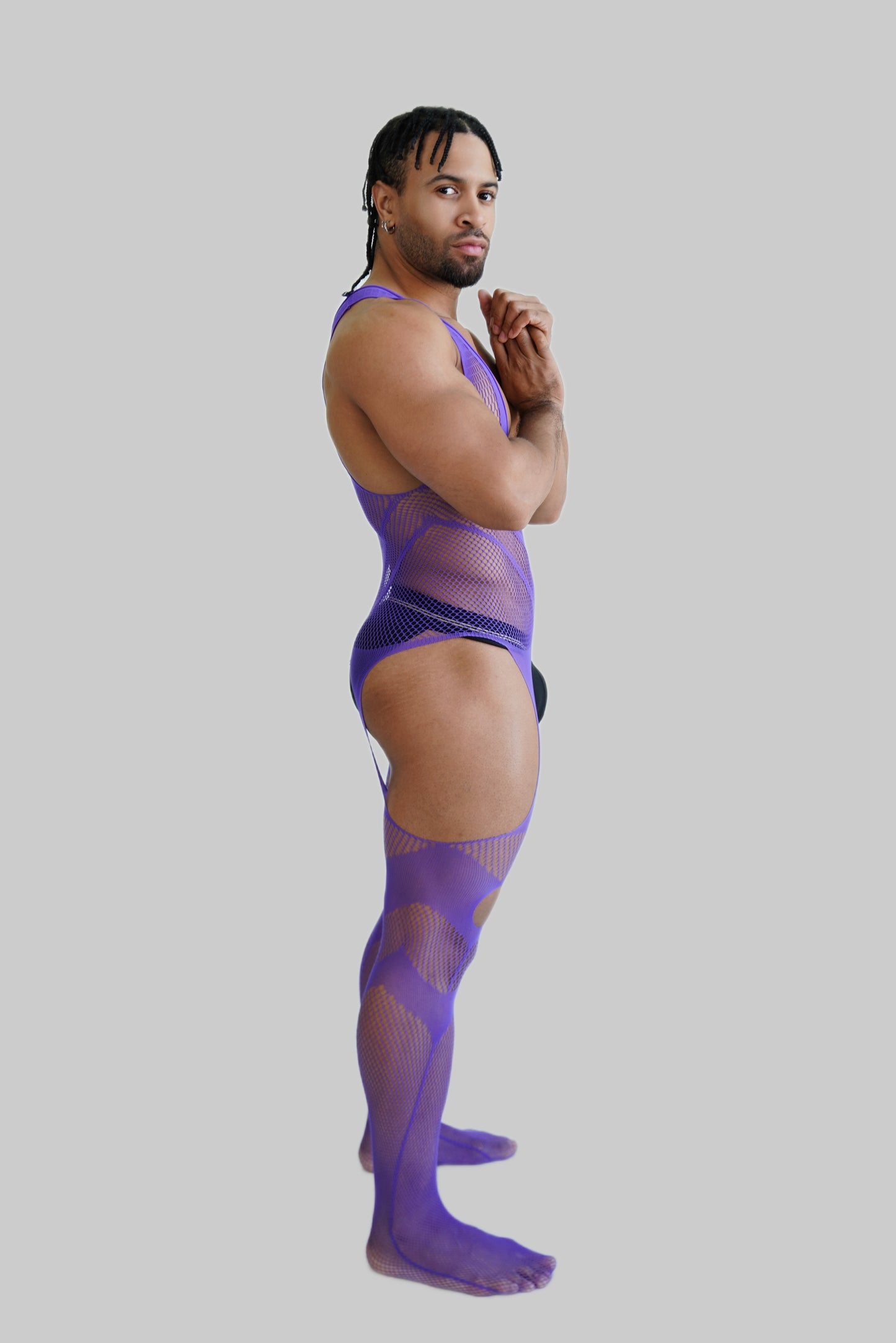 Purple Hollow Fishnet Bodysuit