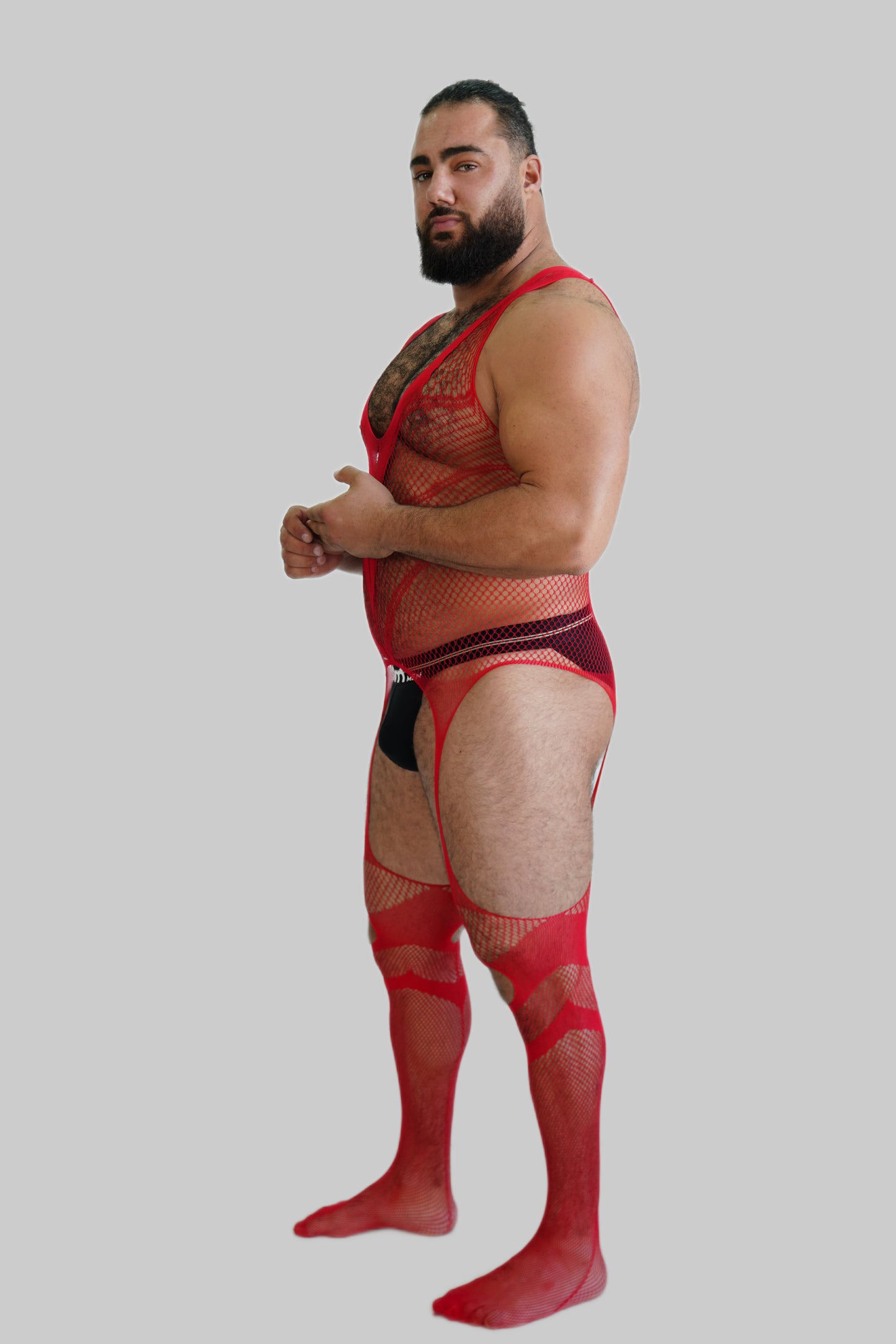 Red Hollow Fishnet Bodysuit