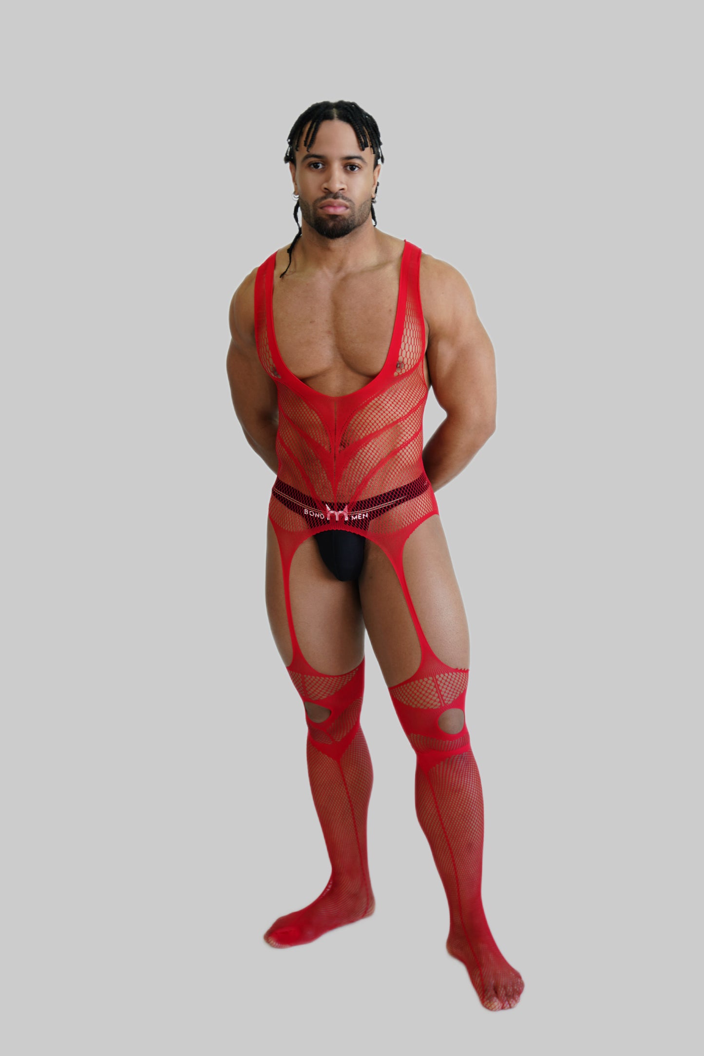 Red Hollow Fishnet Bodysuit