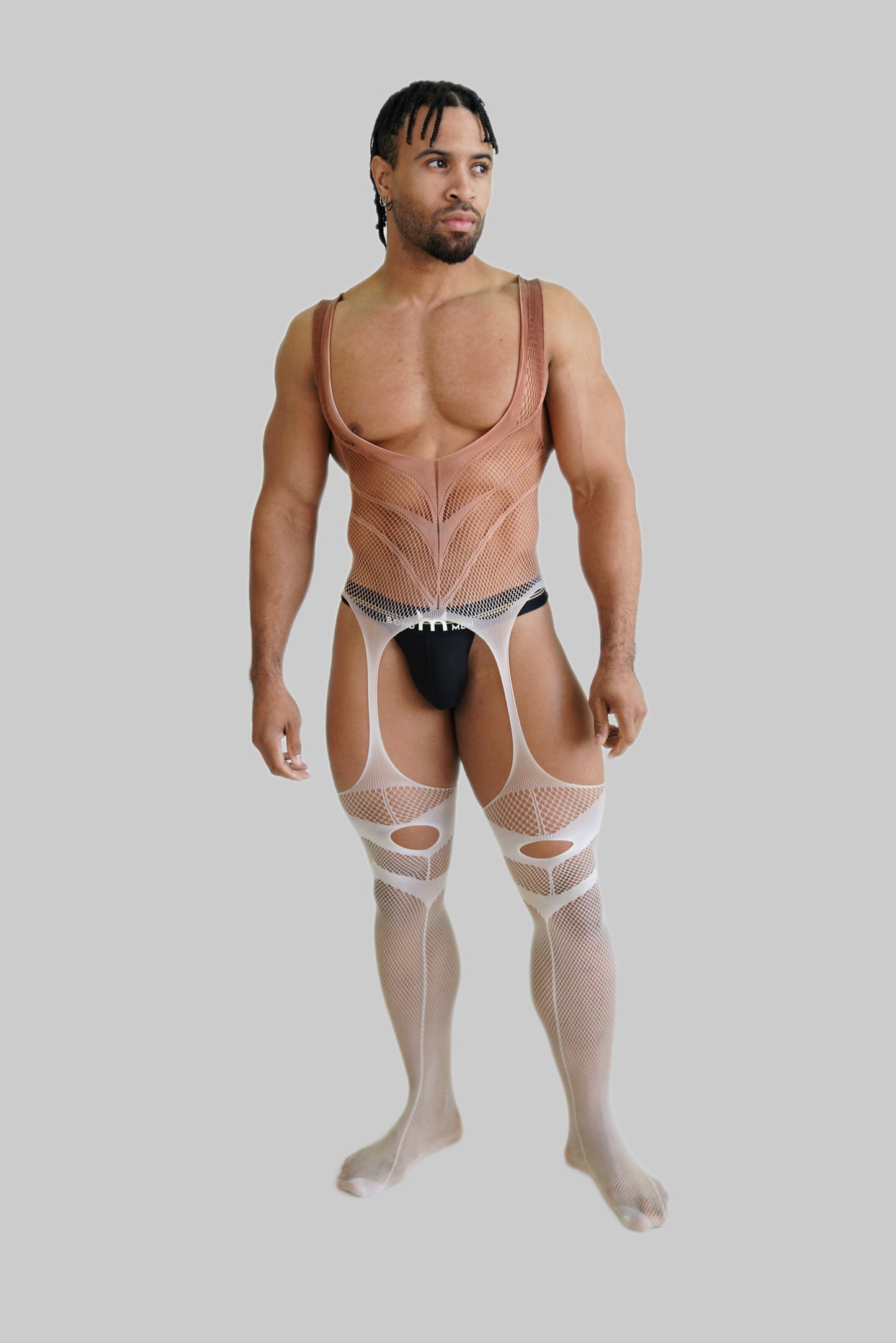 Top Gradient Nude Hollow Fishnet Bodysuit