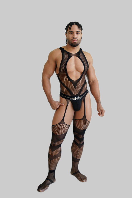 Hollow V Fishnet Bodysuit