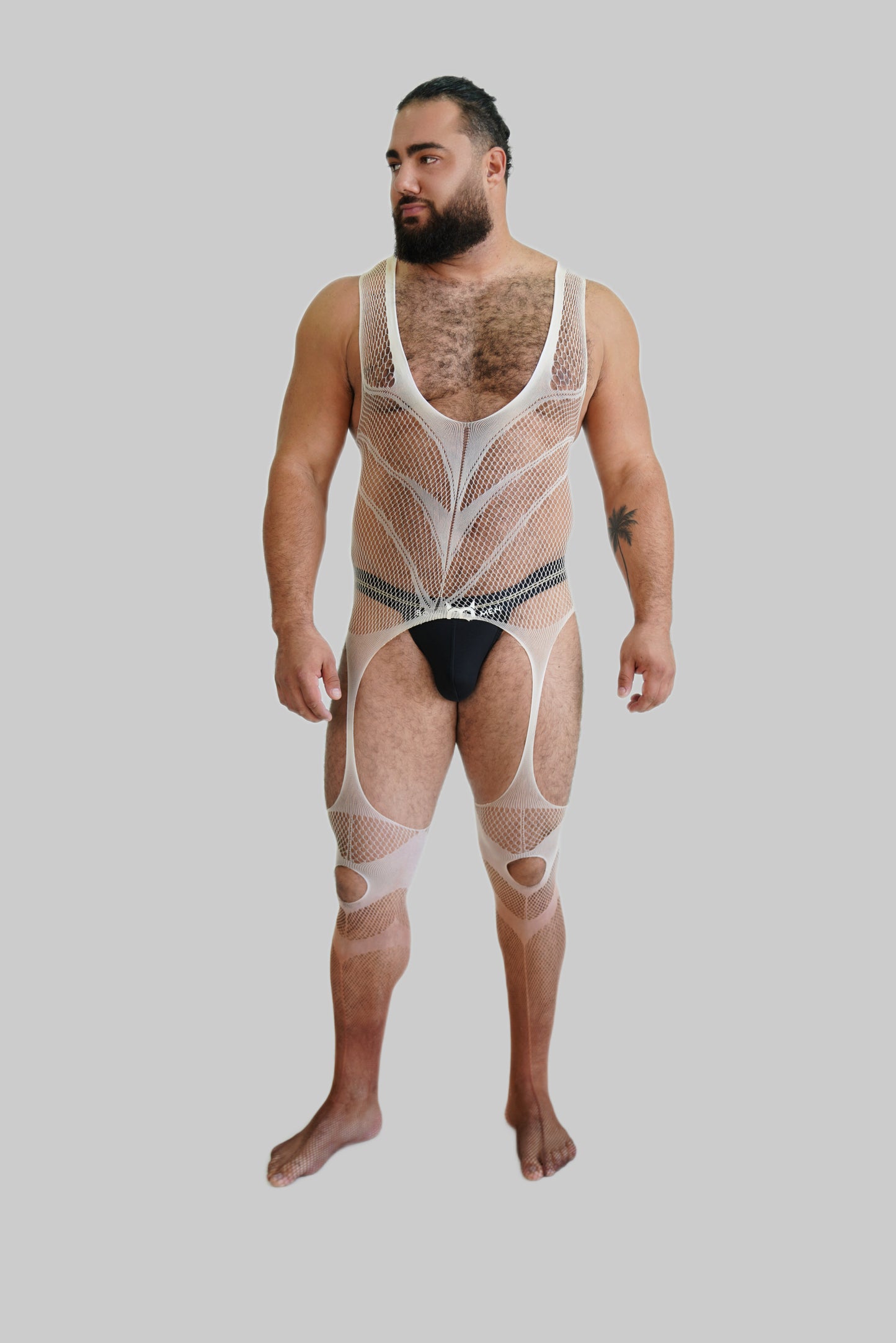 Bottom Gradient Nude Hollow Fishnet Bodysuit