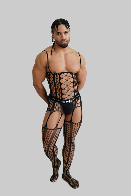 Black Garter Fishnet Bodysuit