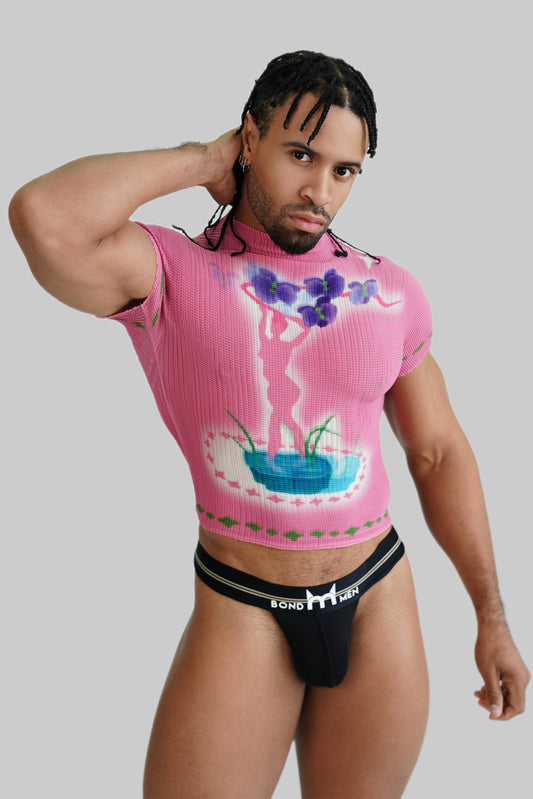 Y2K Pink Waffle Mens Top