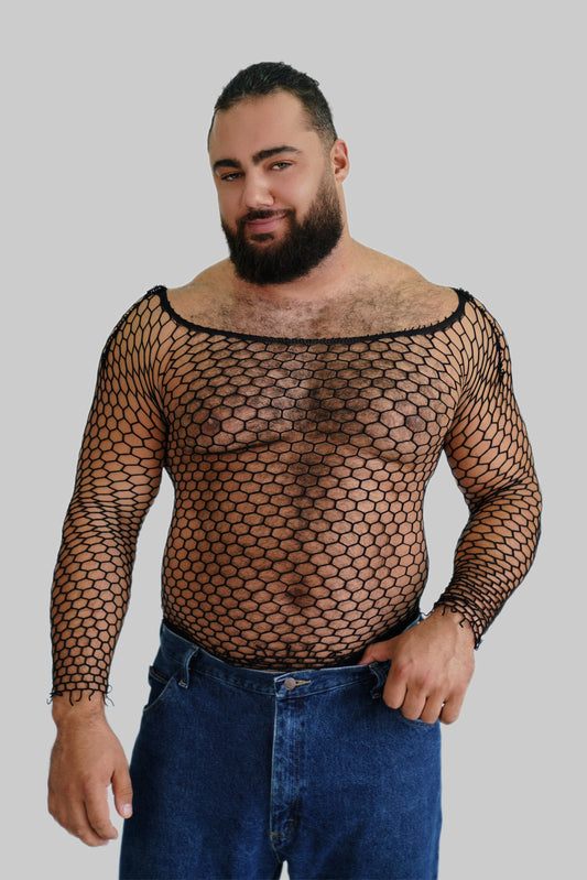 Black Fishnet Mesh Body Sock Shirt