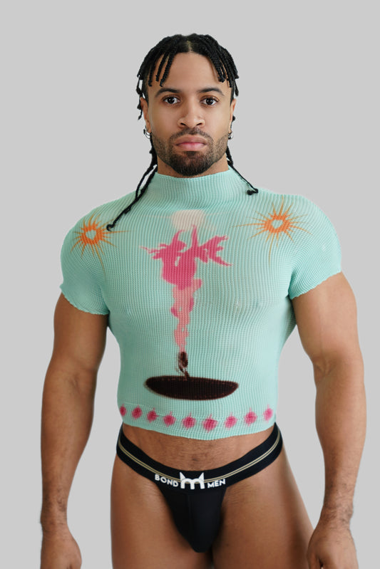 Y2K Mint Waffle Mens Top