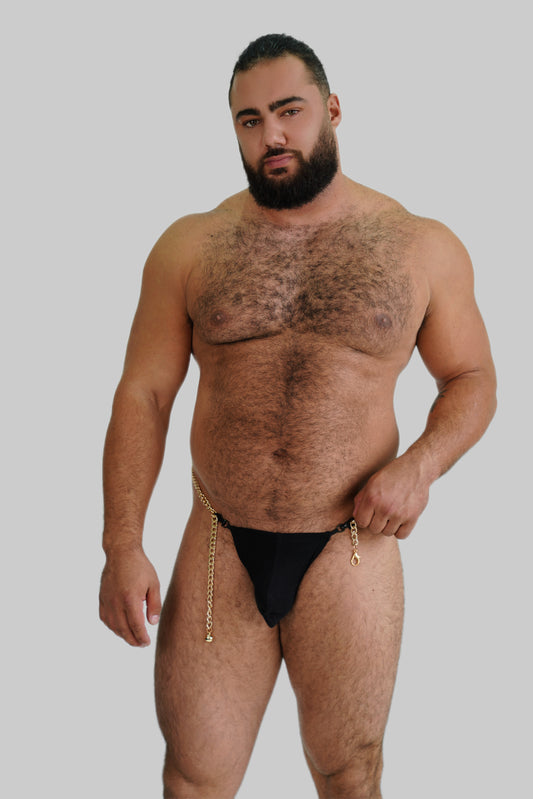 Bond Men Black Cotton [Gold/Silver] Chain G-String