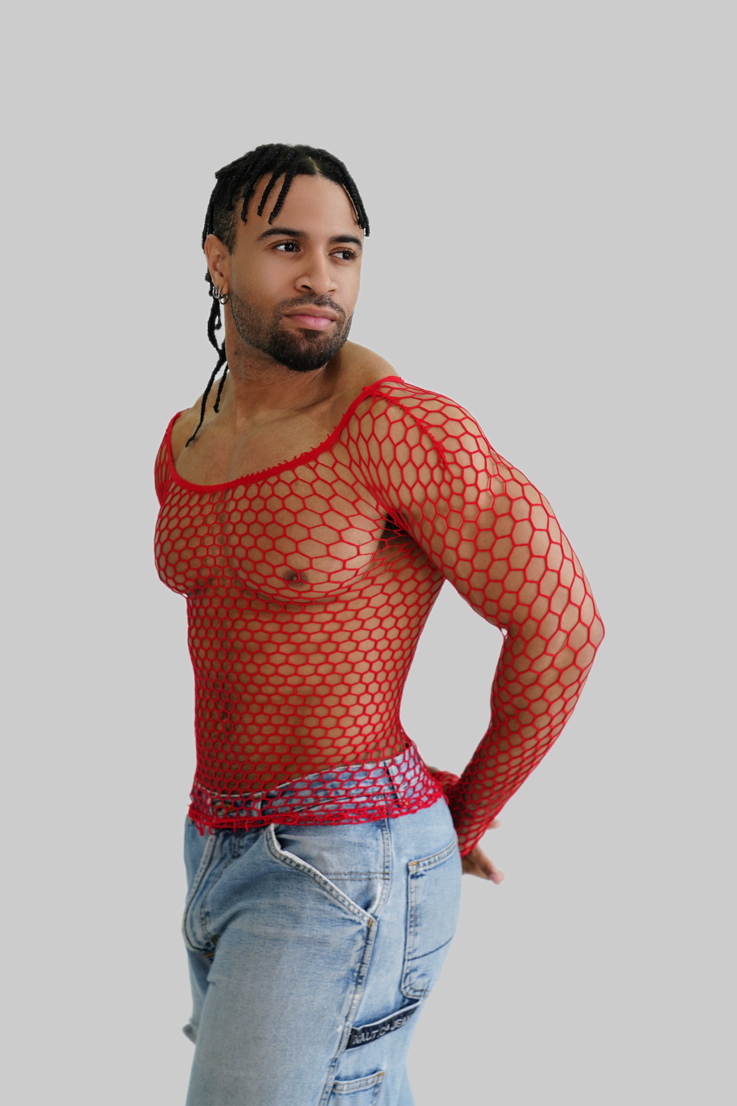 Red Fishnet Body Sock Shirt