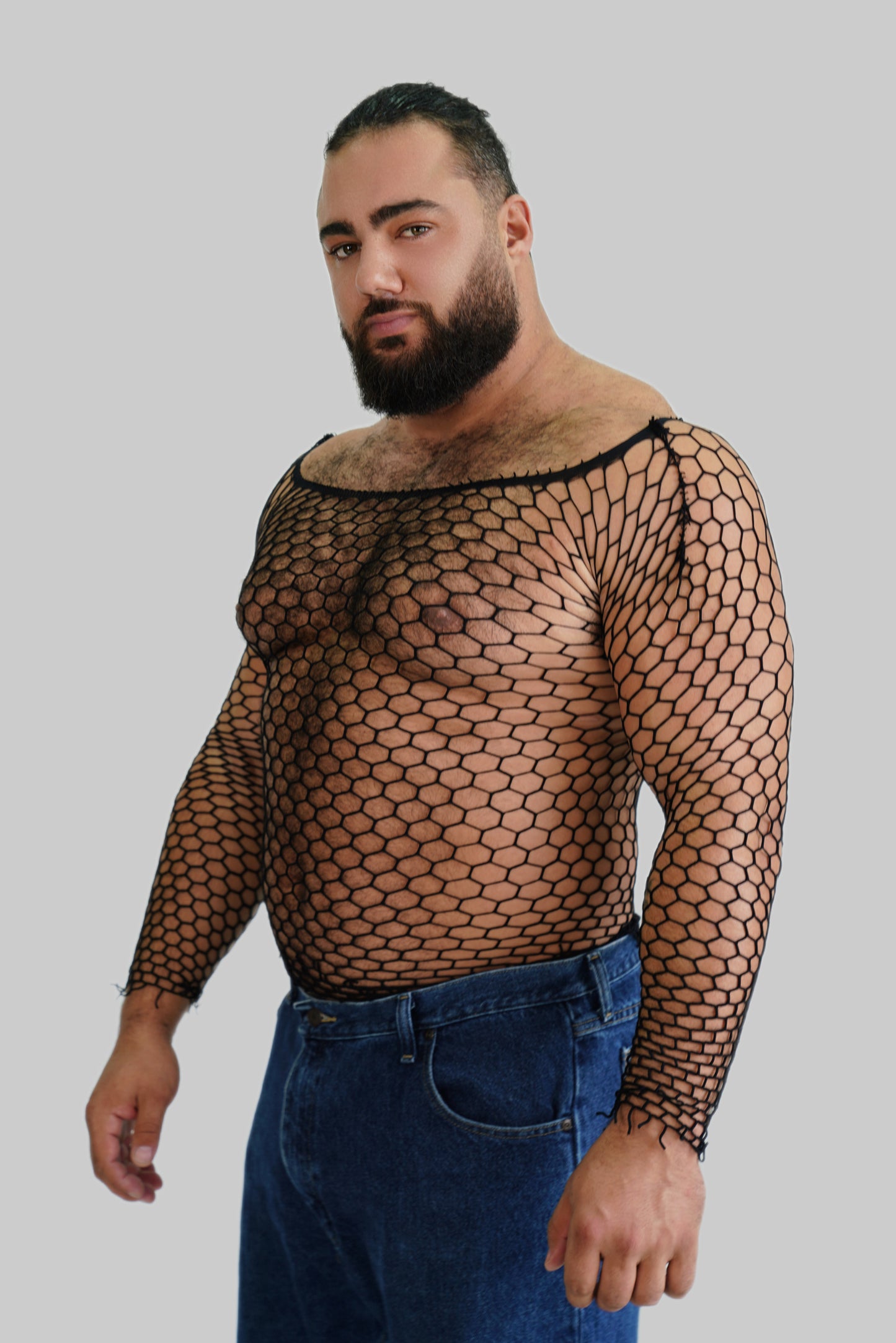 Black Fishnet Mesh Body Sock Shirt