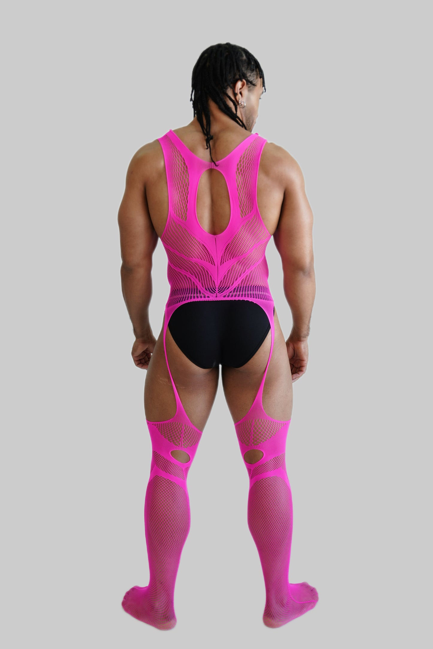Pink Hollow Fishnet Bodysuit