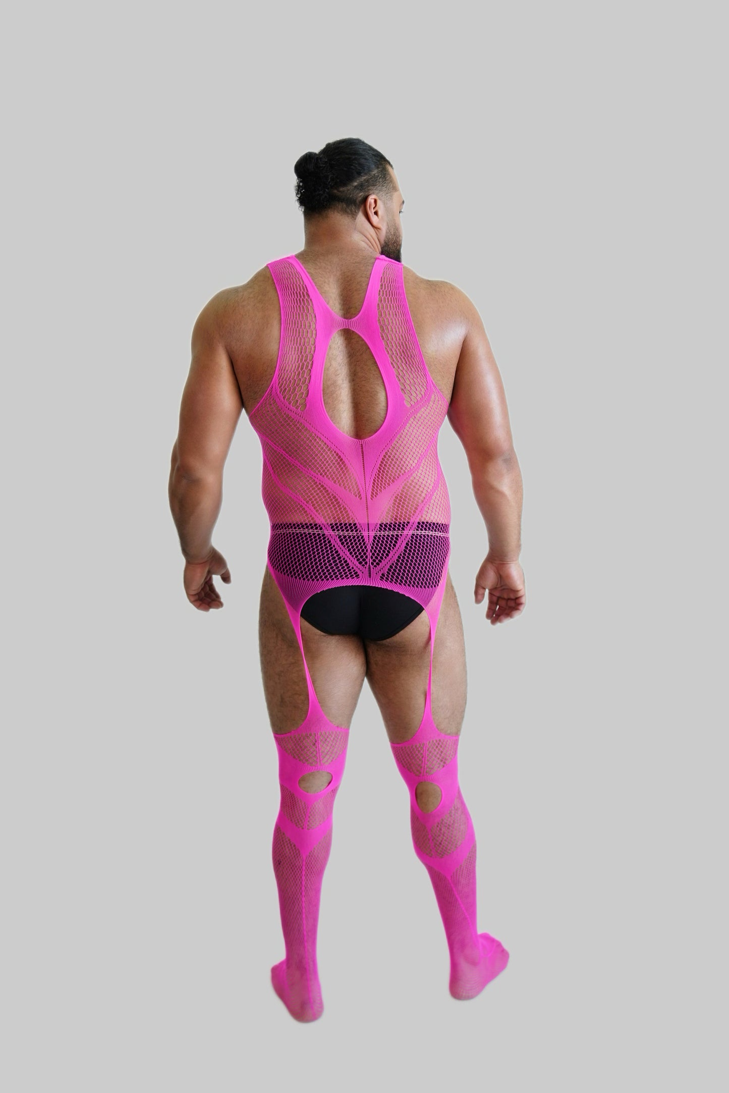 Pink Hollow Fishnet Bodysuit