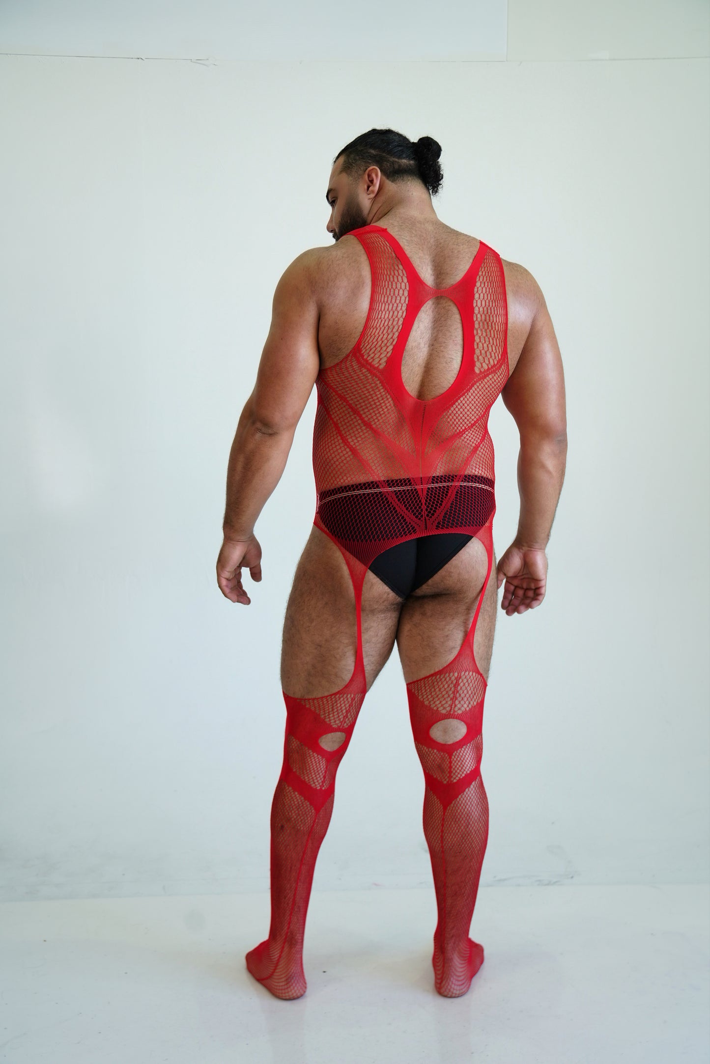 Red Hollow Fishnet Bodysuit