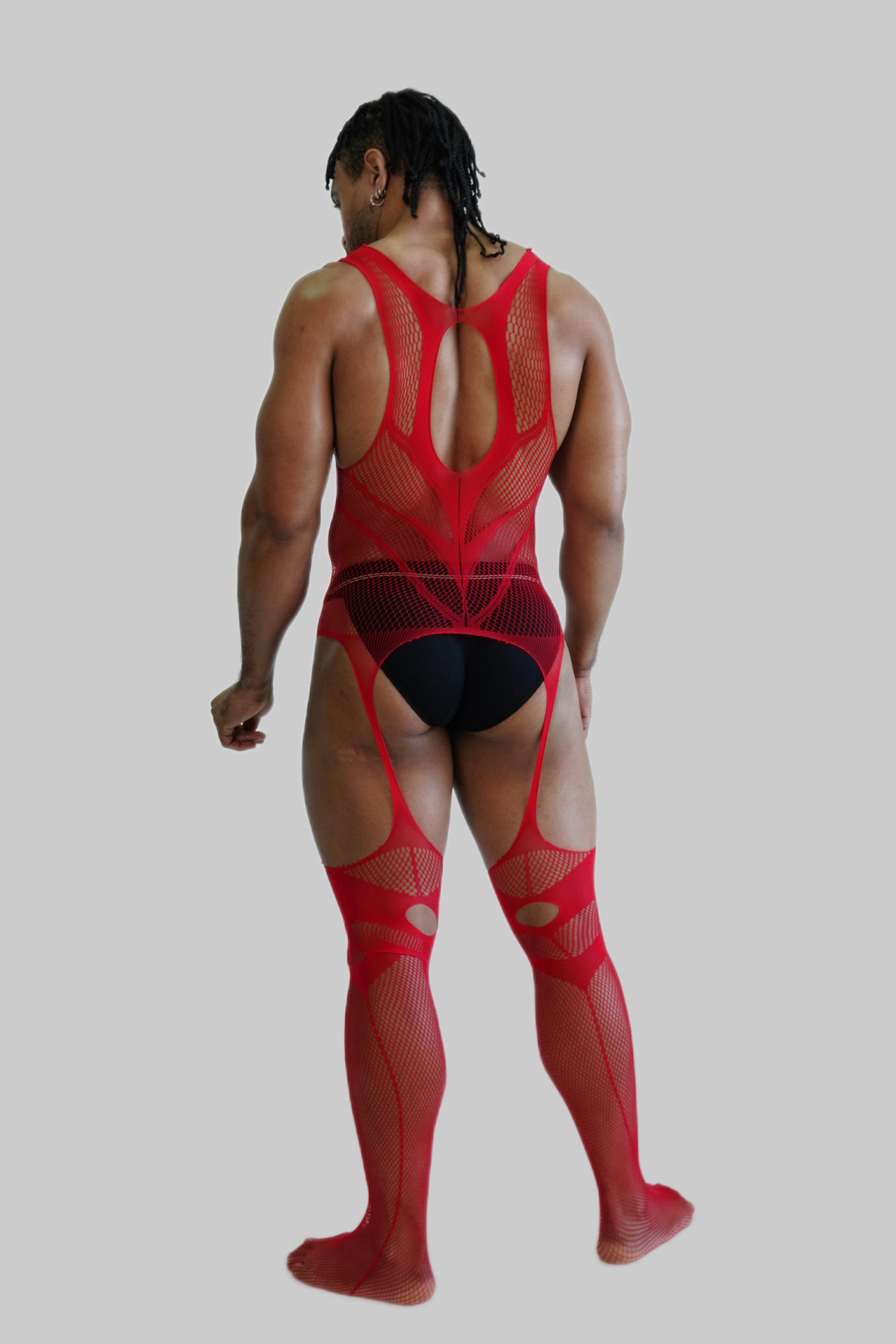 Red Hollow Fishnet Bodysuit