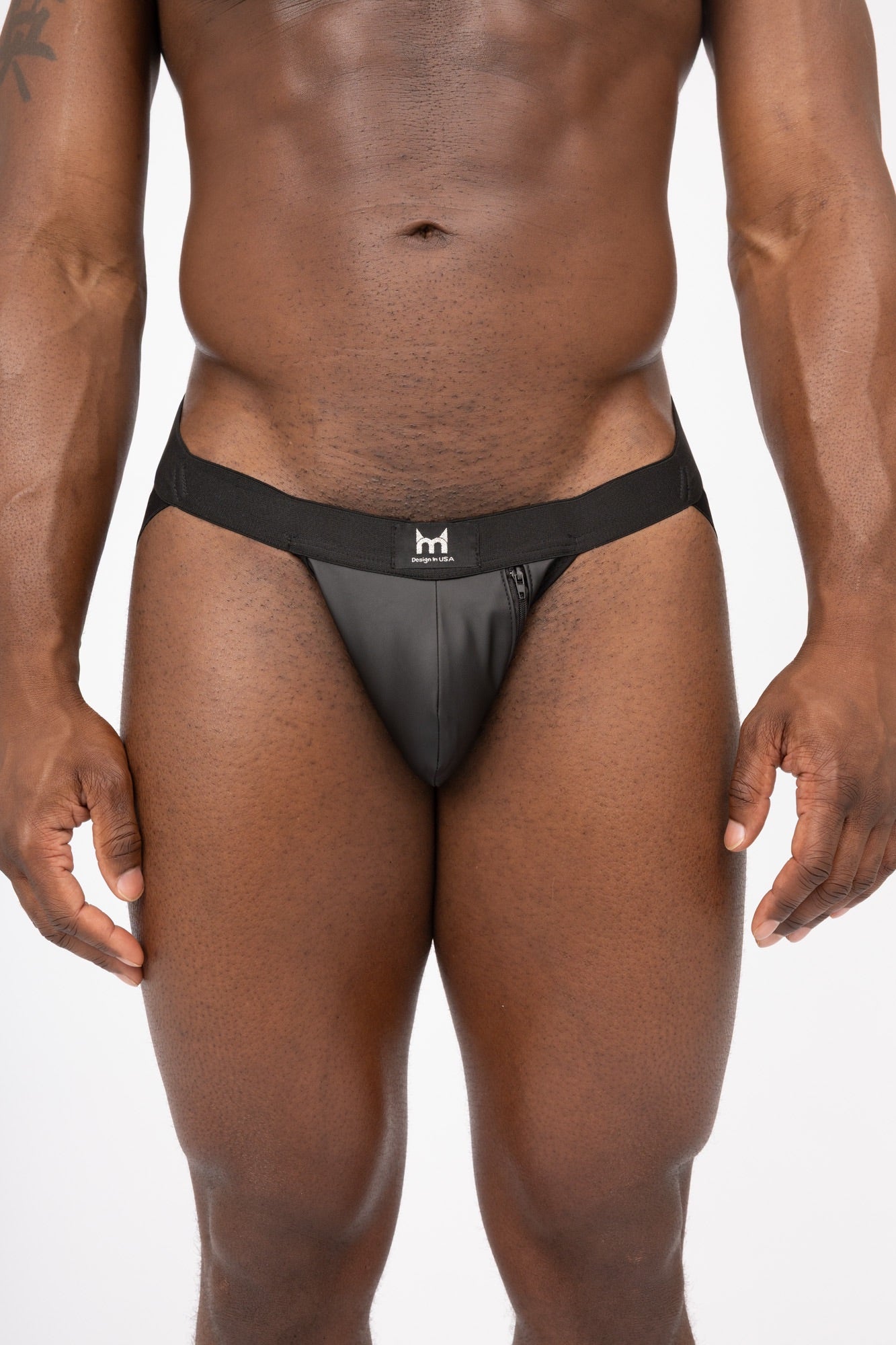 Men's Black Leather Jock Strap Side Zipper Closure Fashion and Athletic Underwear