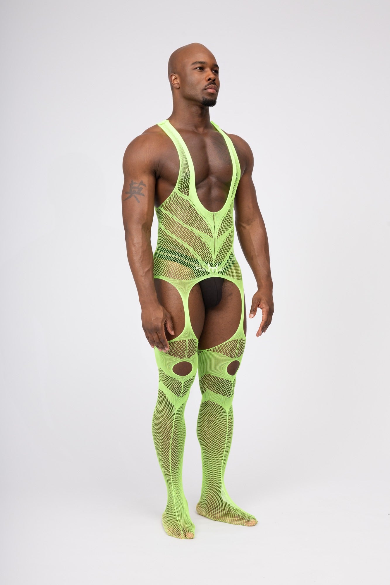 Hollow Fishnet Breathable Bodysuit Green Layering Onesie Outfit