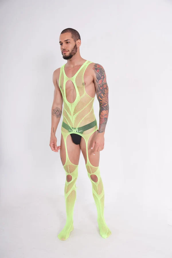 Red Hollow Fishnet Bodysuit