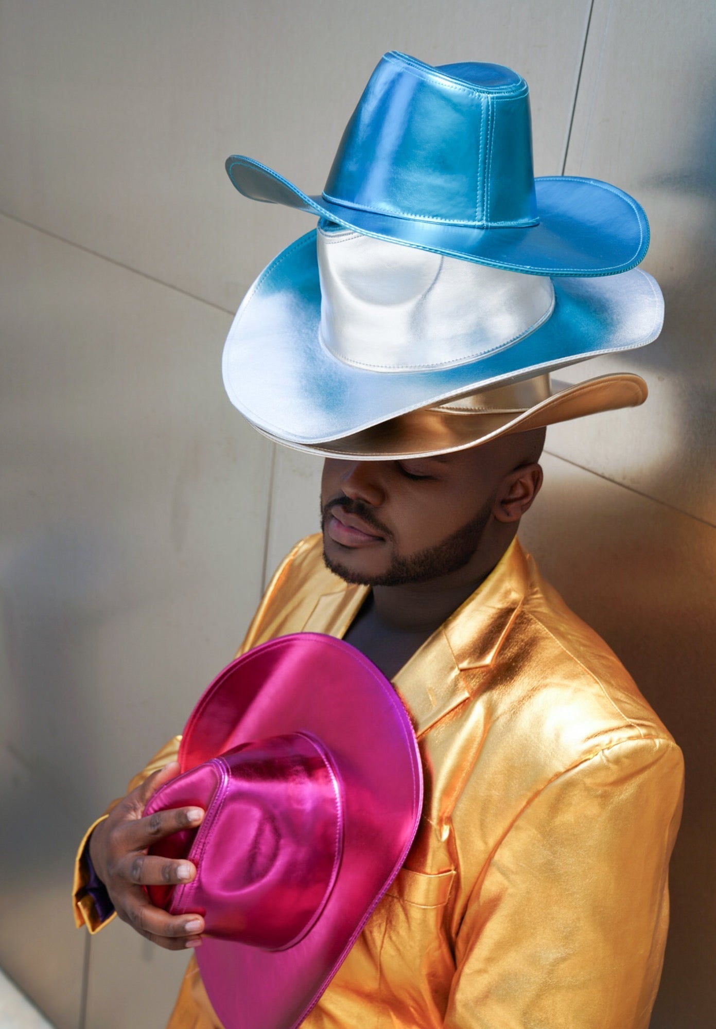 Metallic Gold Wide brim Cowboy Hat - TB-BondMenCowboy Hat