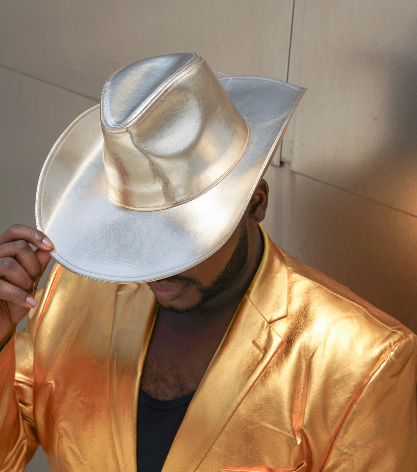 Metallic Gold Wide brim Cowboy Hat - TB-BondMenCowboy Hat