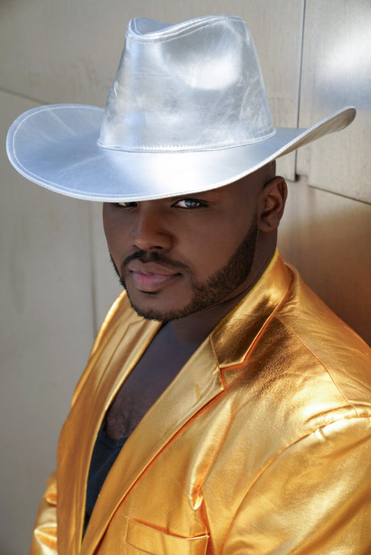 Metallic Silver Wide brim Cowboy Hat - TB-BondMenCowboy Hat