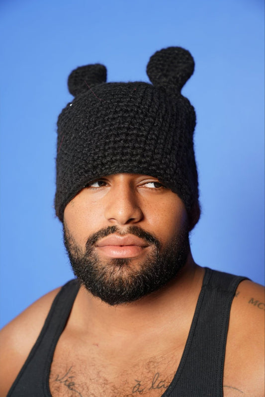 Black Bunny Knitted Hat - TB-BondMenBeanie Hat
