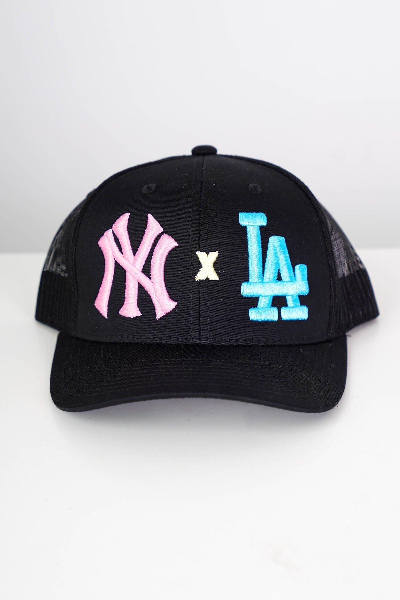 Black Pink NY X Blue LA Trucker Hat , Men's hat, Trucker Cap
