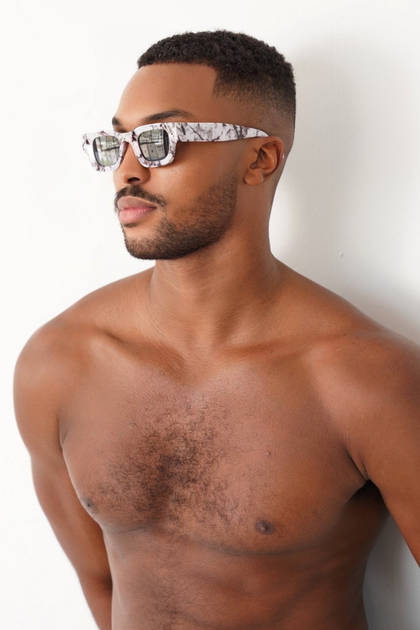 Block Ivory Marble Retro Sunglasses on model, sunglasses, men's fashion