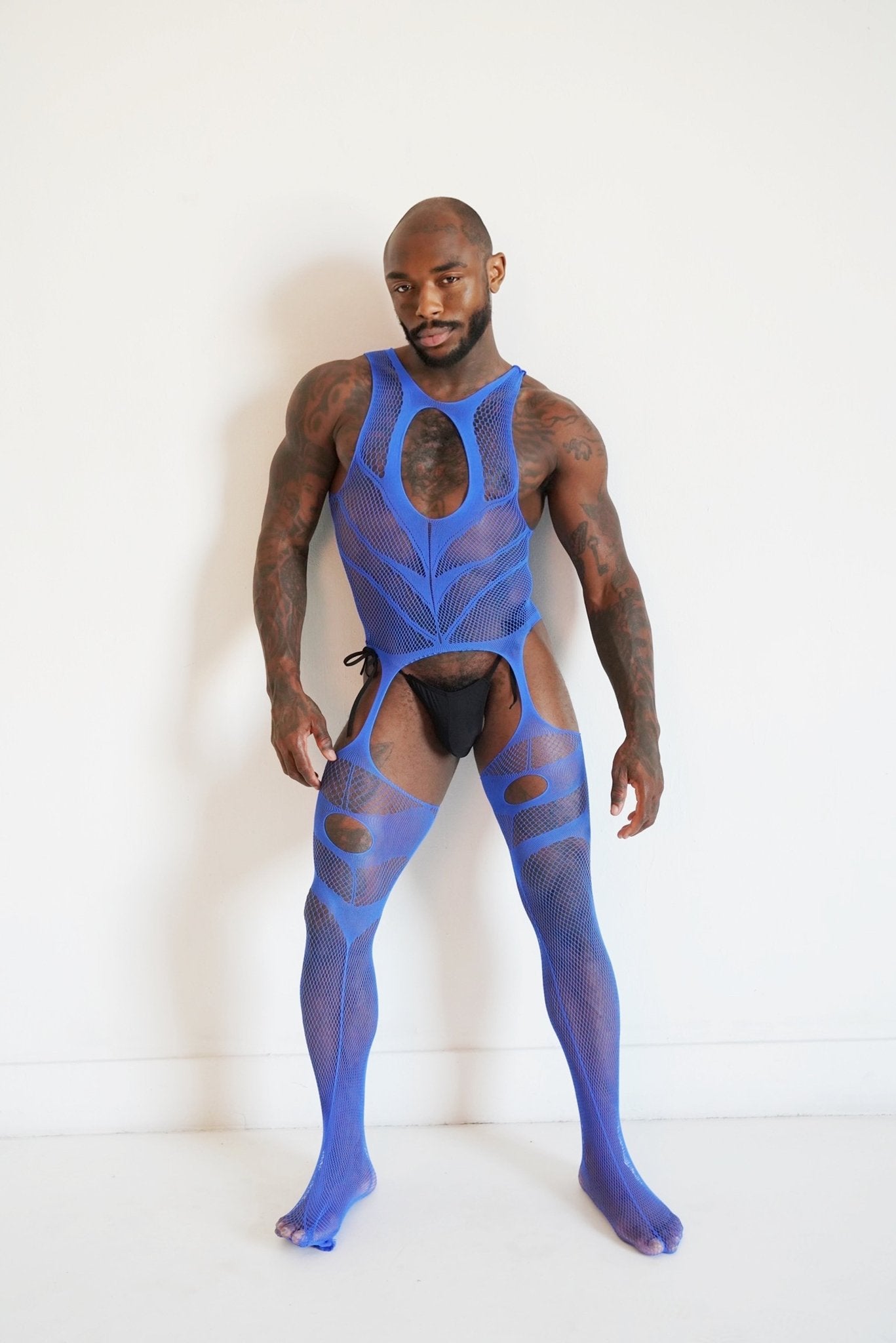 Blue Hollow Fishnet Bodysuit - TB-BondMenBody Suit