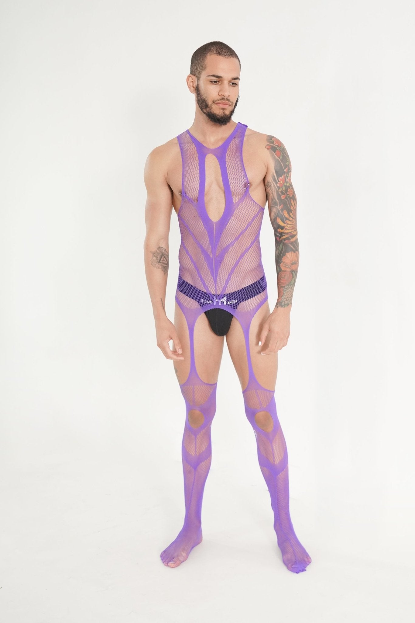 Purple Hollow Fishnet Bodysuit, body suit, bdsm bodysuit, lgbtq bodysuit, fetish bodysuit